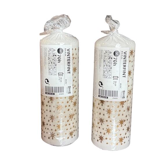 IKEA VINTERFINT Unscented White & Gold Tall Pillar Candle (Set of 2) - Picture 2 of 3